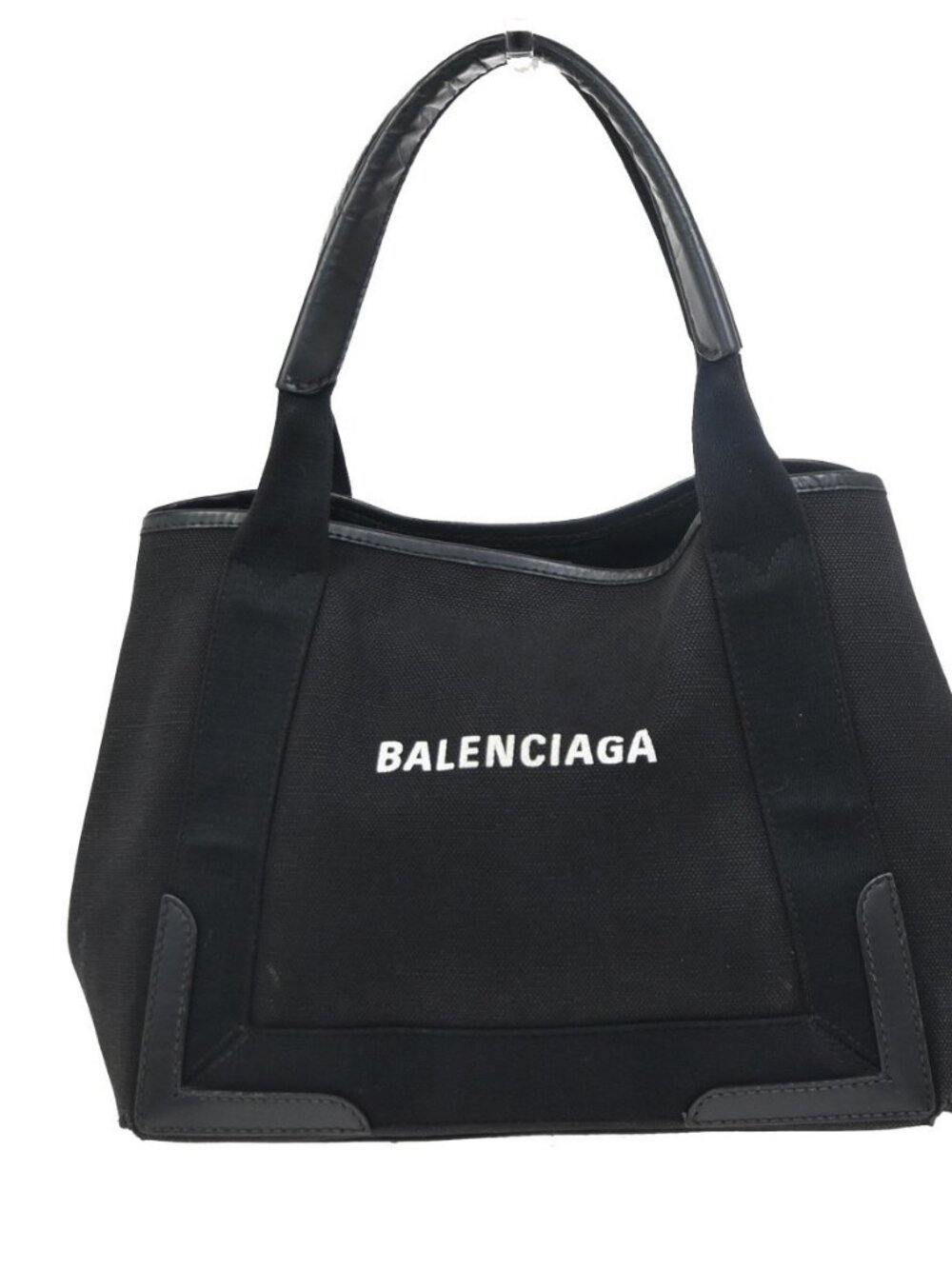 BALENCIAGA Navy Cabas S Hand Tote Bag Canvas Leather Black SHW Italy 65KC894 - Picture 1 of 13